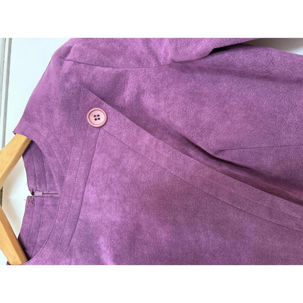 Vintage Mollie Parnis Purple Ultra Suede Long Sleeve Dress Small - Picture 4 of 15